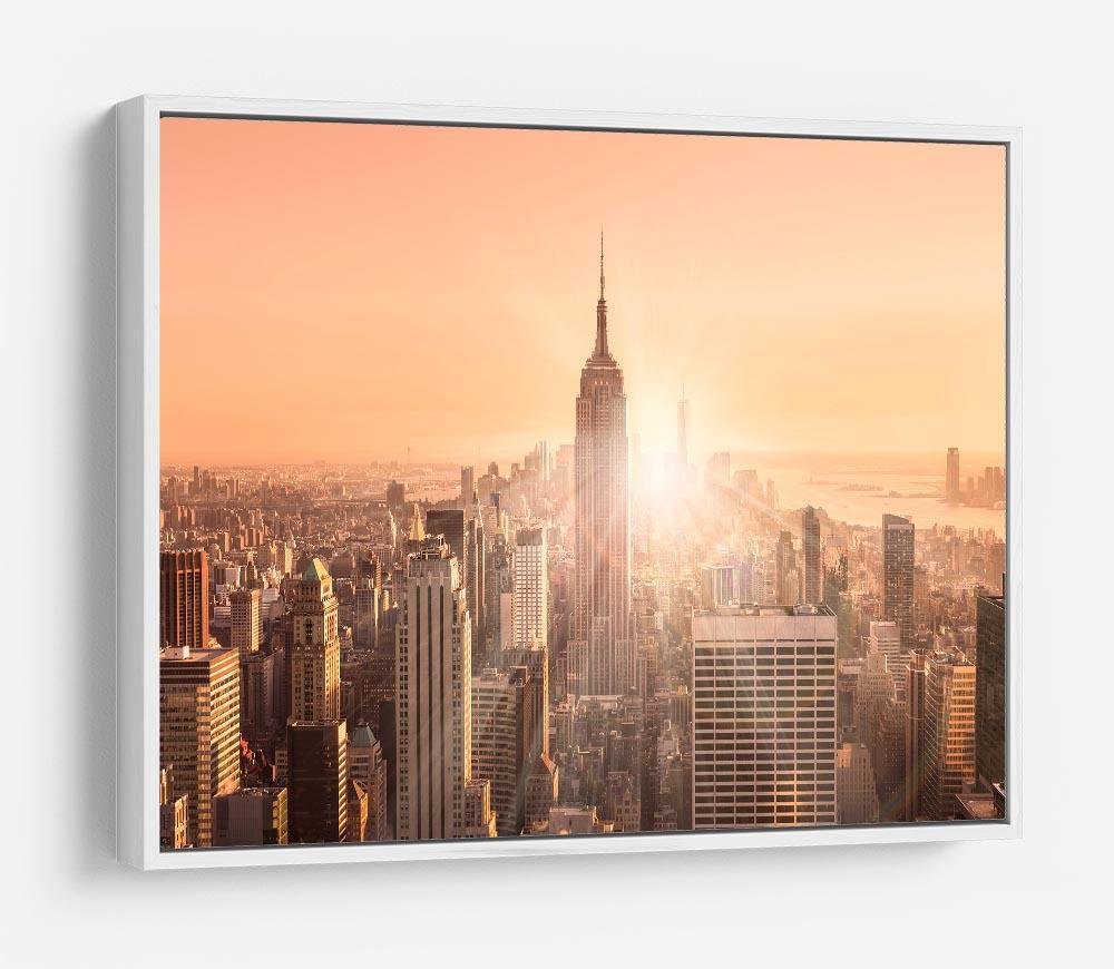 Manhattan downtown skyline with illuminated Empire State Building HD Metal Print