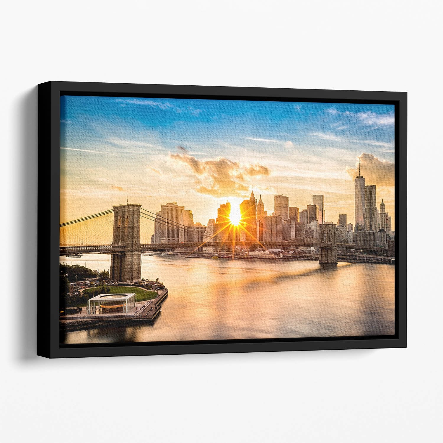 Manhattan skyline at sunset Floating Framed Canvas