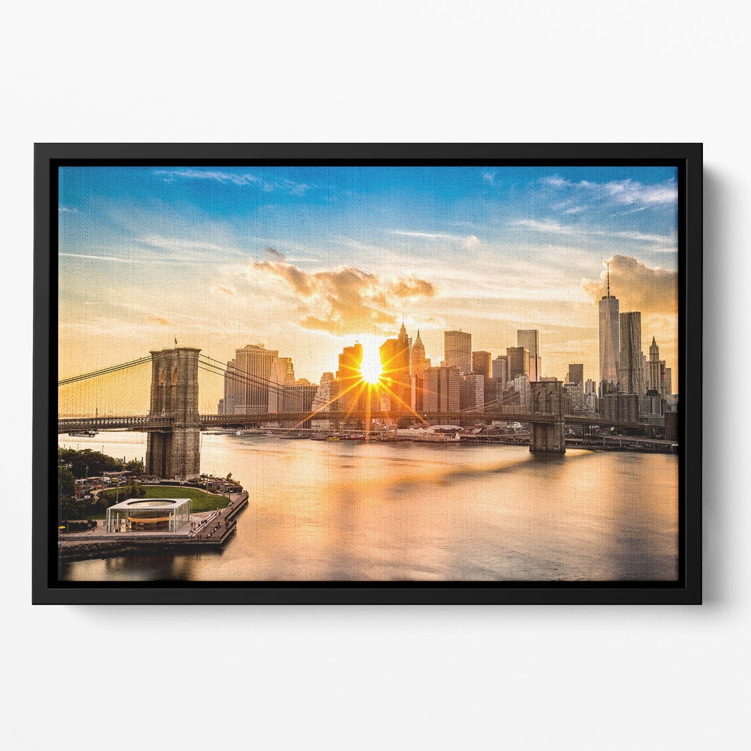 Manhattan skyline at sunset Floating Framed Canvas