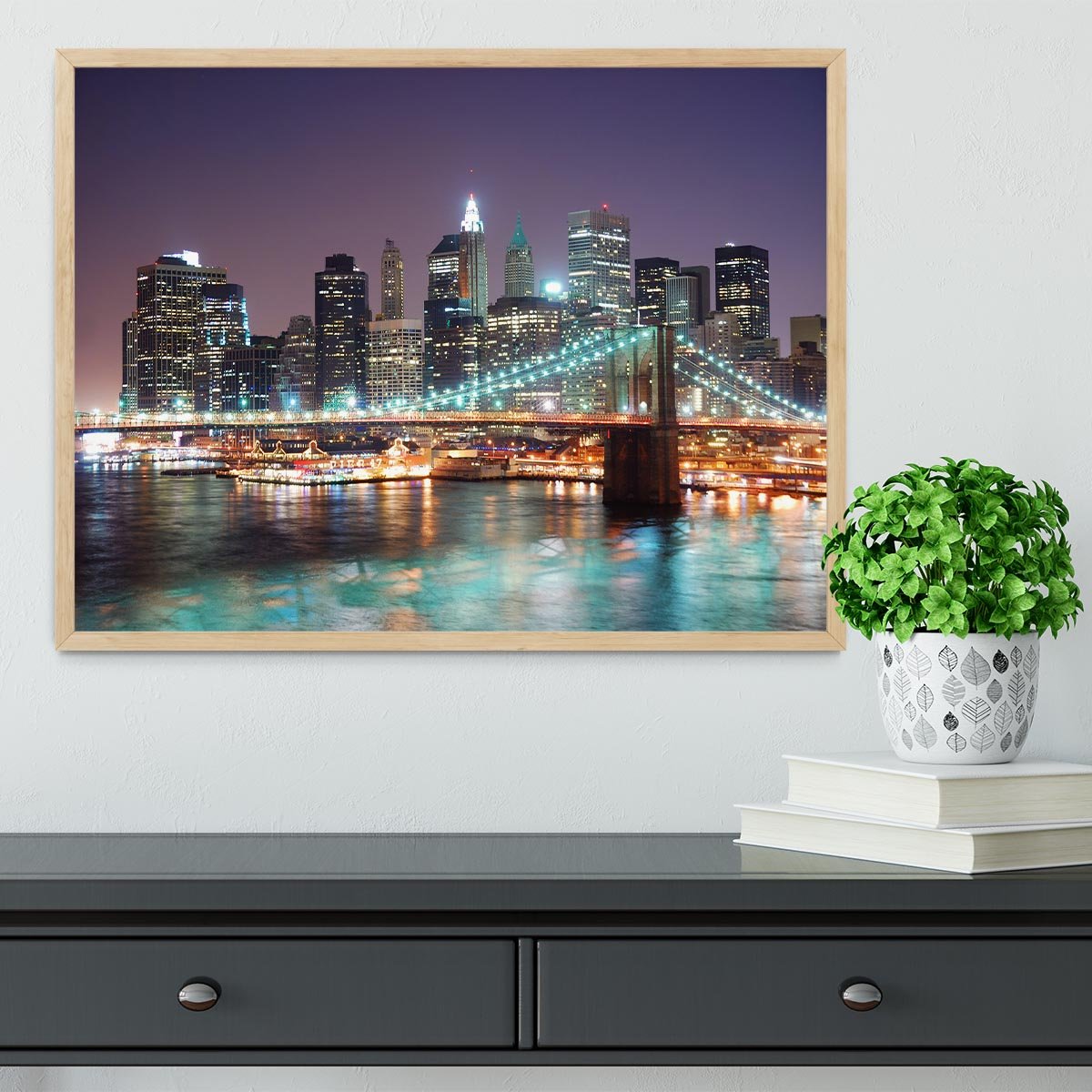 Manhattan skyline with skyscrapers over Hudson River Framed Print - Canvas Art Rocks - 4
