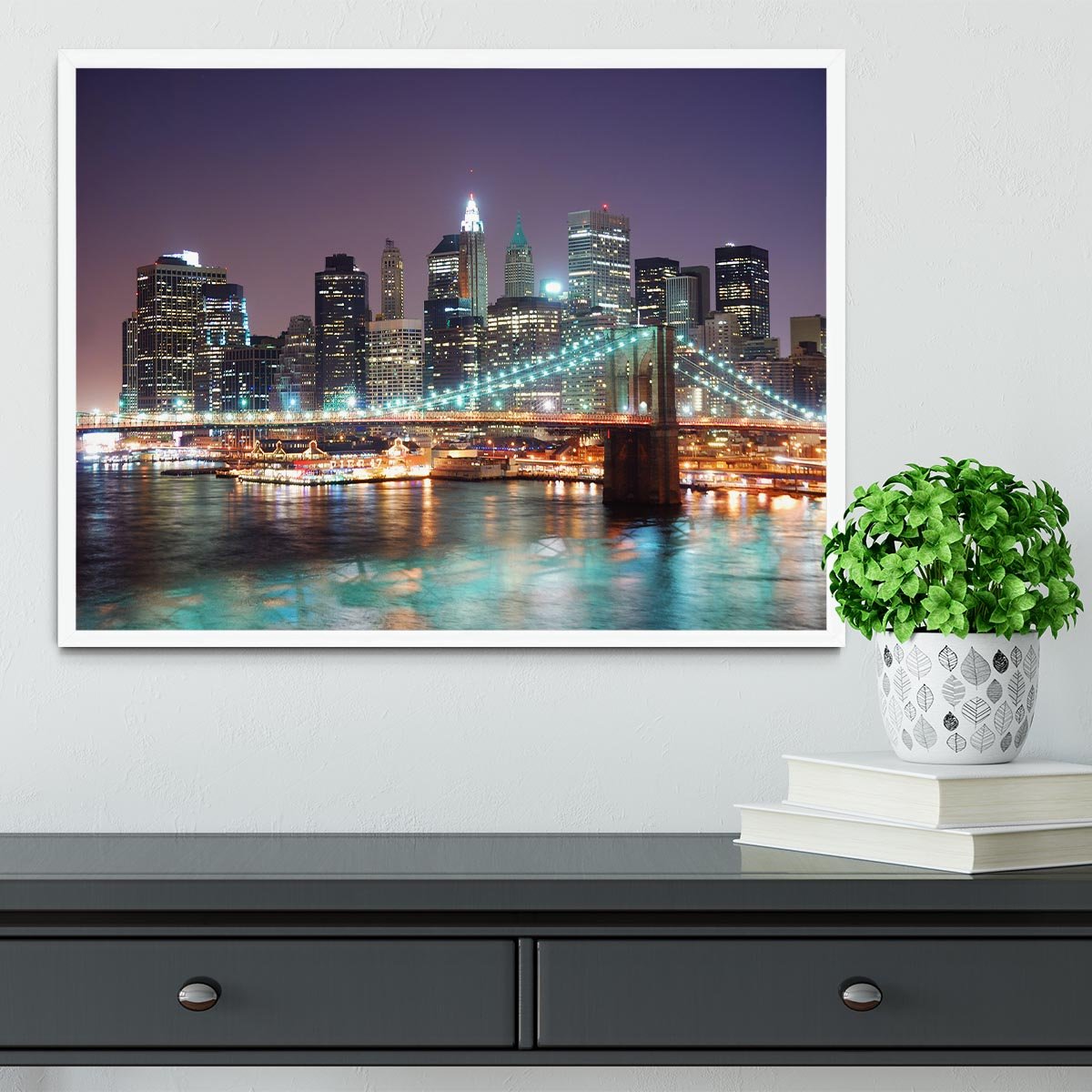 Manhattan skyline with skyscrapers over Hudson River Framed Print - Canvas Art Rocks -6