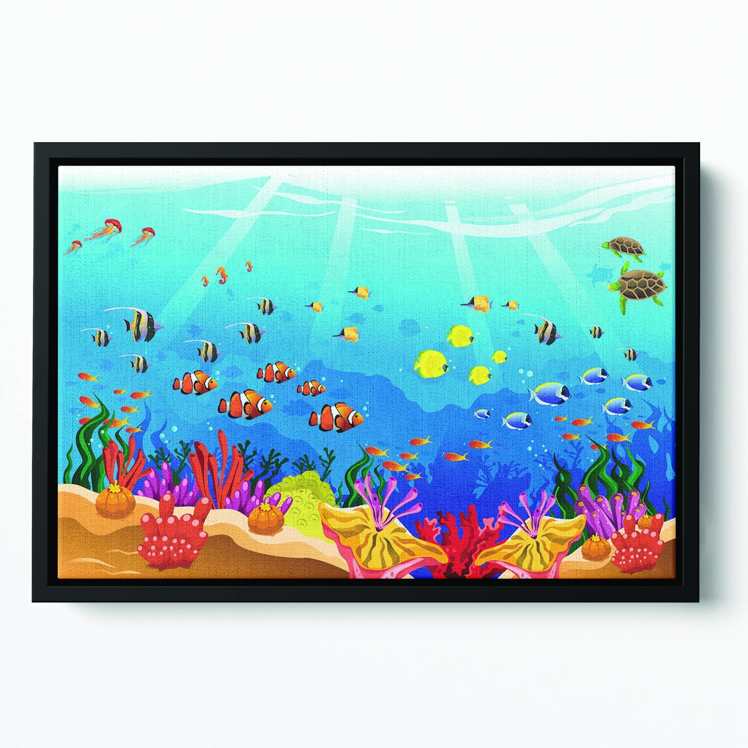 Marine underwater scene Floating Framed Canvas