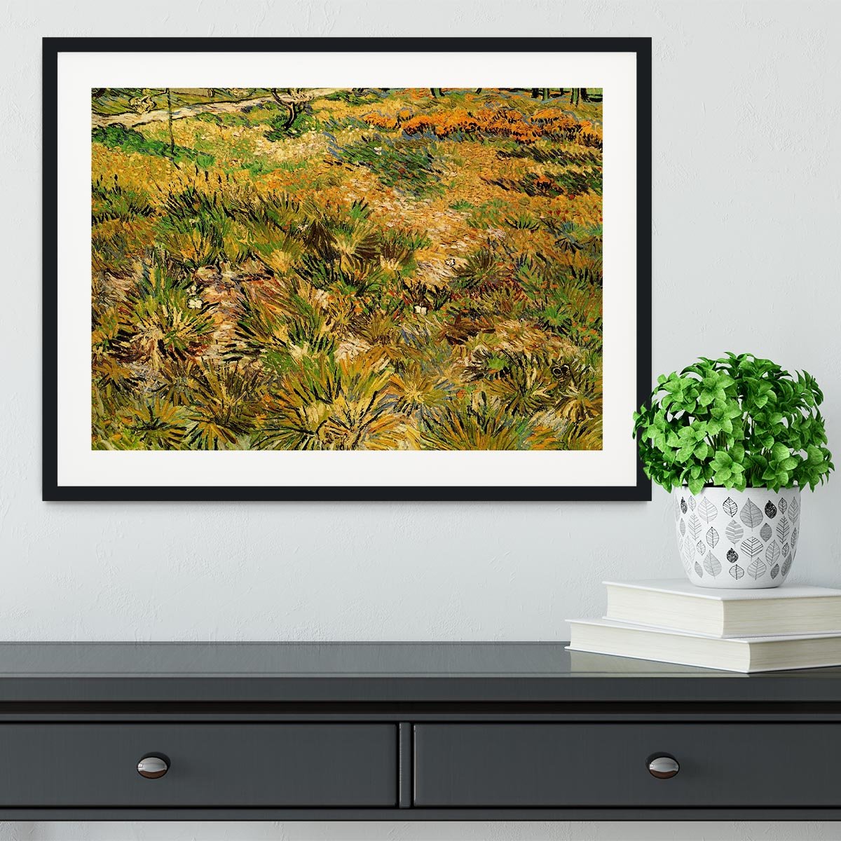 Meadow in the Garden of Saint-Paul Hospital by Van Gogh Framed Print - Canvas Art Rocks - 1