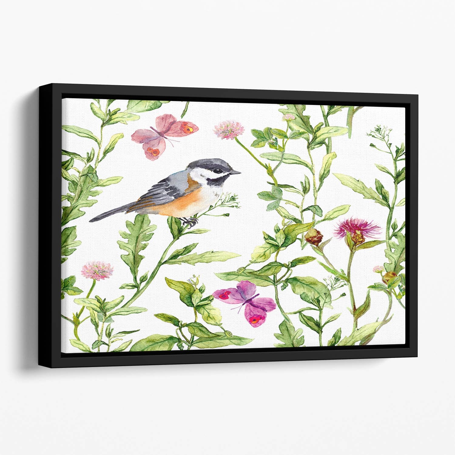 Meadow with butterflies Floating Framed Canvas