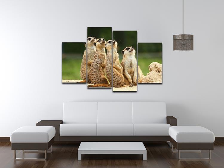 Meerkats Suricata all sit together 4 Split Panel Canvas - Canvas Art Rocks - 3