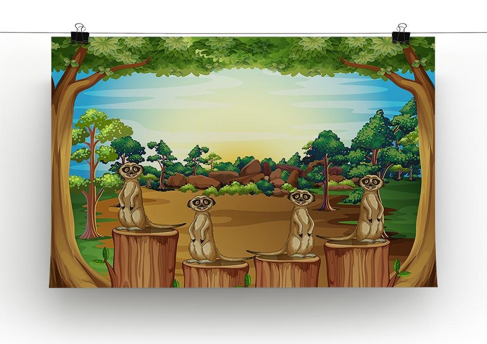 Meerkats standing on log Canvas Print or Poster - Canvas Art Rocks - 2