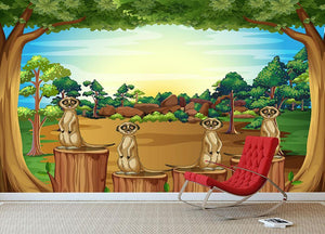 Meerkats standing on log Wall Mural Wallpaper - Canvas Art Rocks - 3