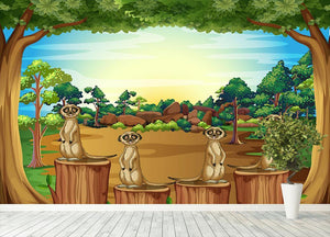 Meerkats standing on log Wall Mural Wallpaper - Canvas Art Rocks - 4