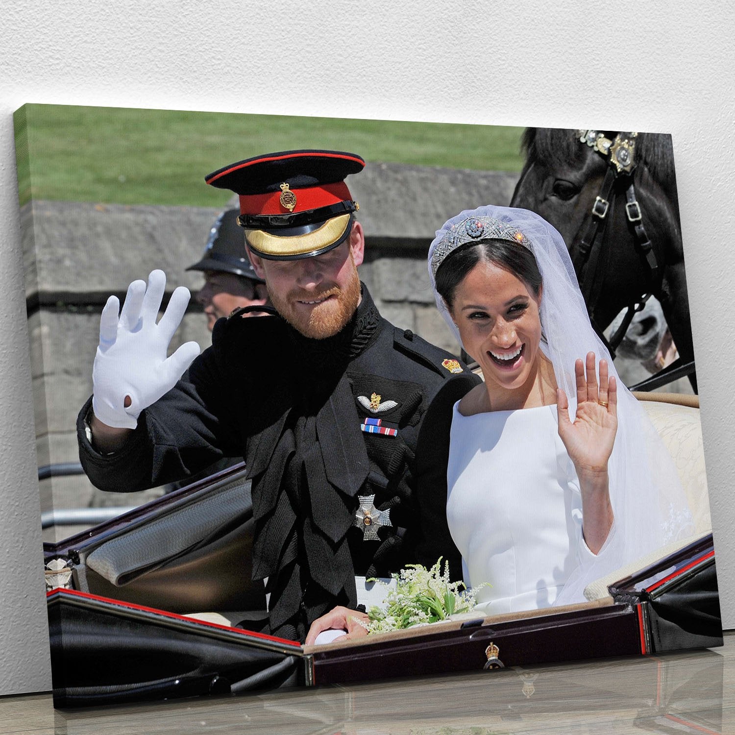 Meghan and Prince Harry wave to the crowds Canvas Print or Poster