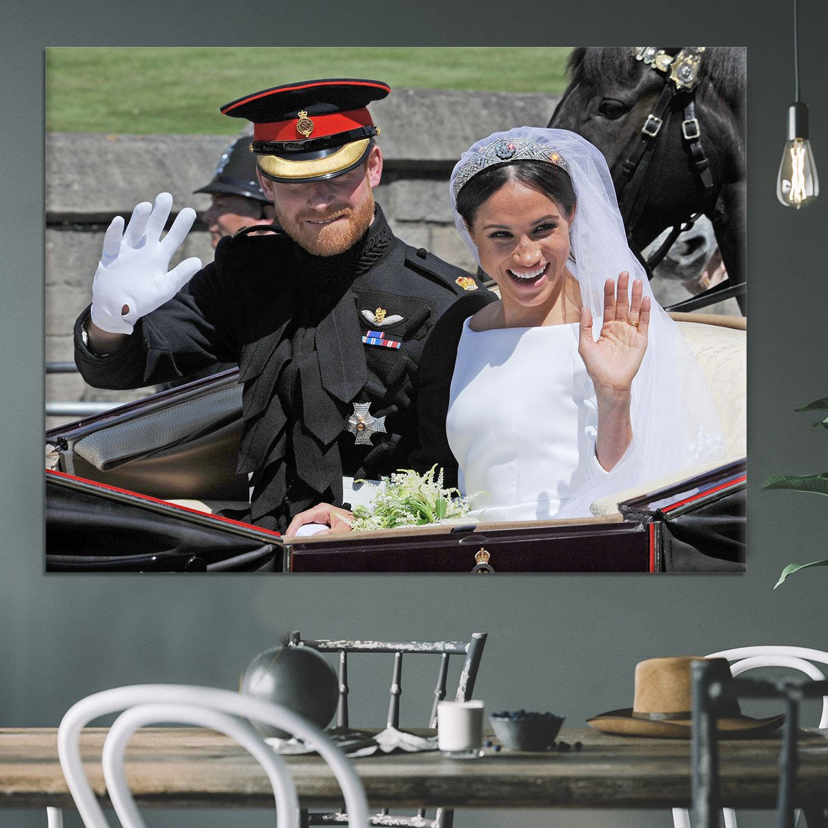 Meghan and Prince Harry wave to the crowds Canvas Print or Poster