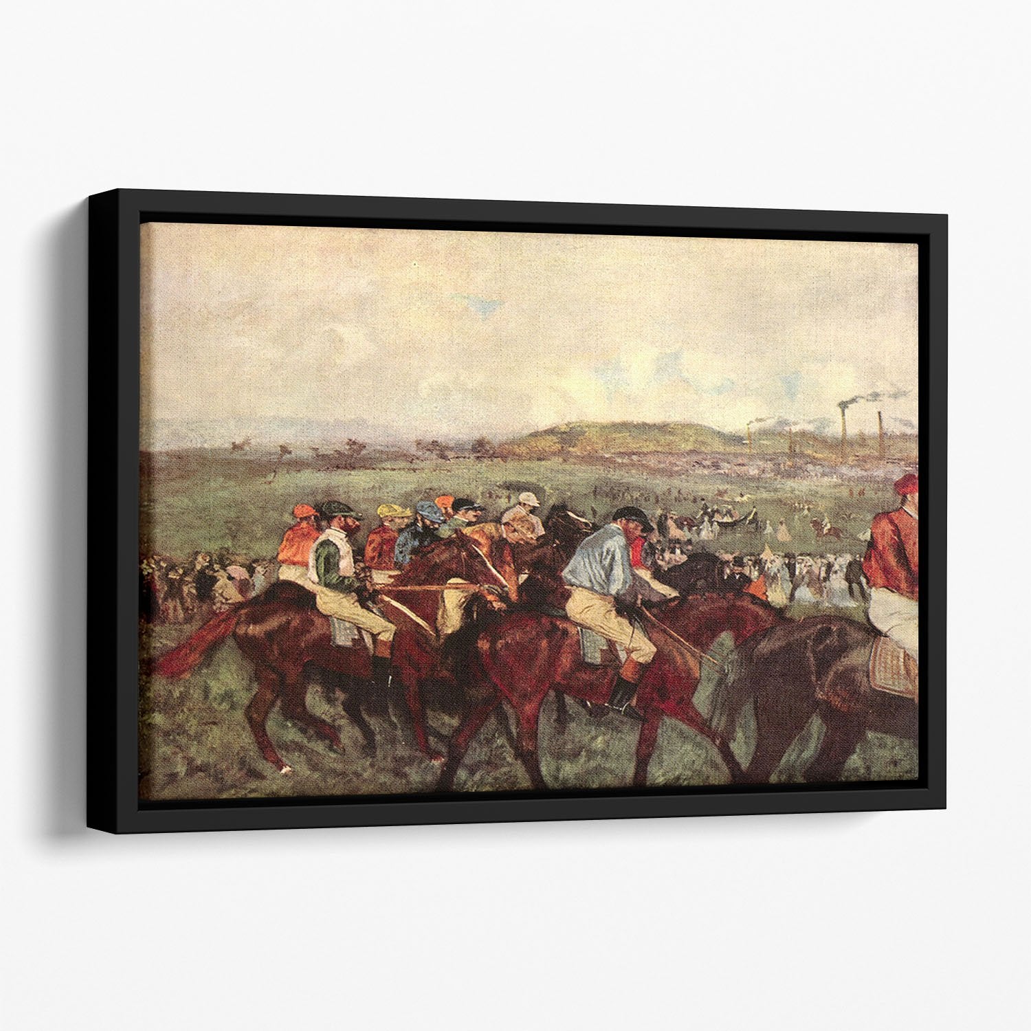 Men's riders before the start by Degas Floating Framed Canvas