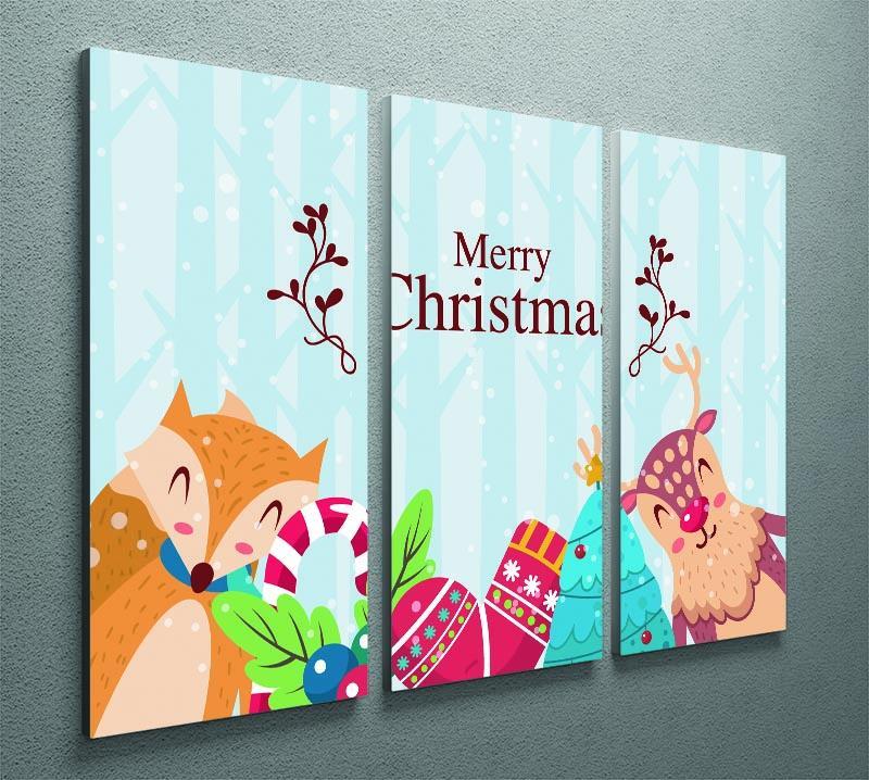 Merry Christmas Animals 3 Split Panel Canvas Print - Canvas Art Rocks - 2