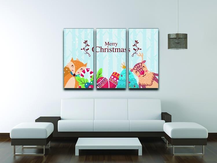 Merry Christmas Animals 3 Split Panel Canvas Print - Canvas Art Rocks - 3