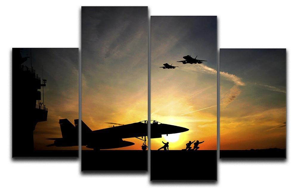 Military aircraft before take-off 4 Split Panel Canvas  - Canvas Art Rocks - 1