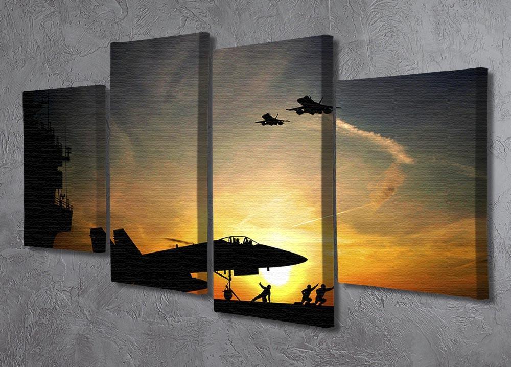 Military aircraft before take-off 4 Split Panel Canvas  - Canvas Art Rocks - 2