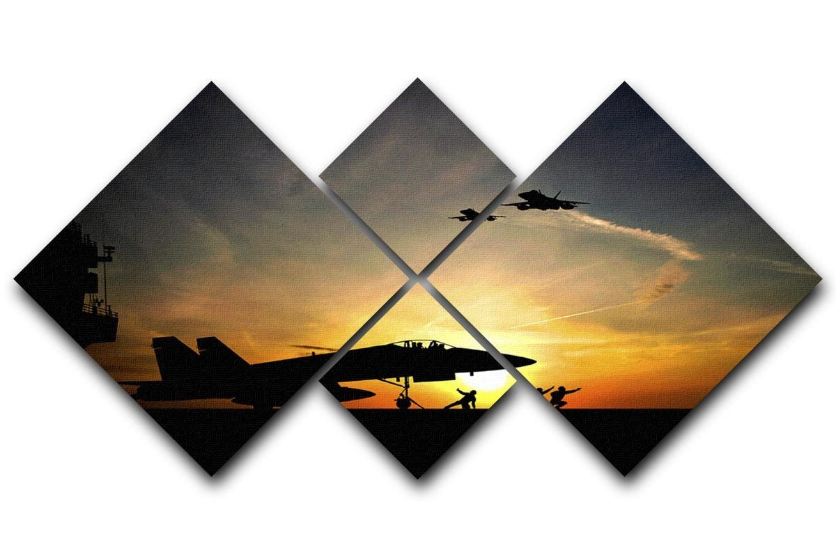 Military aircraft before take-off 4 Square Multi Panel Canvas  - Canvas Art Rocks - 1