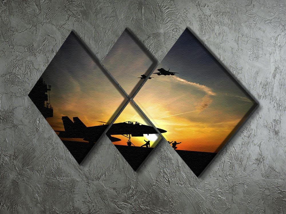 Military aircraft before take-off 4 Square Multi Panel Canvas  - Canvas Art Rocks - 2