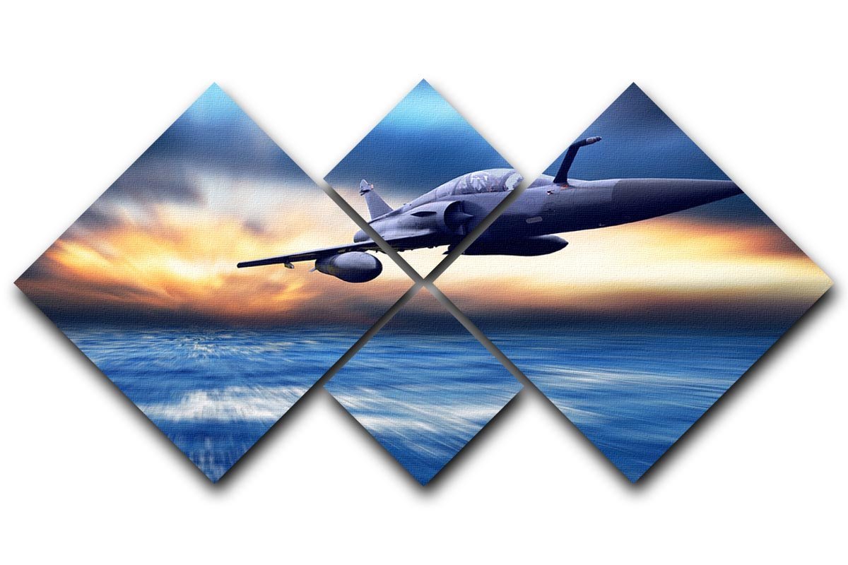 Military airplan on the speed 4 Square Multi Panel Canvas  - Canvas Art Rocks - 1
