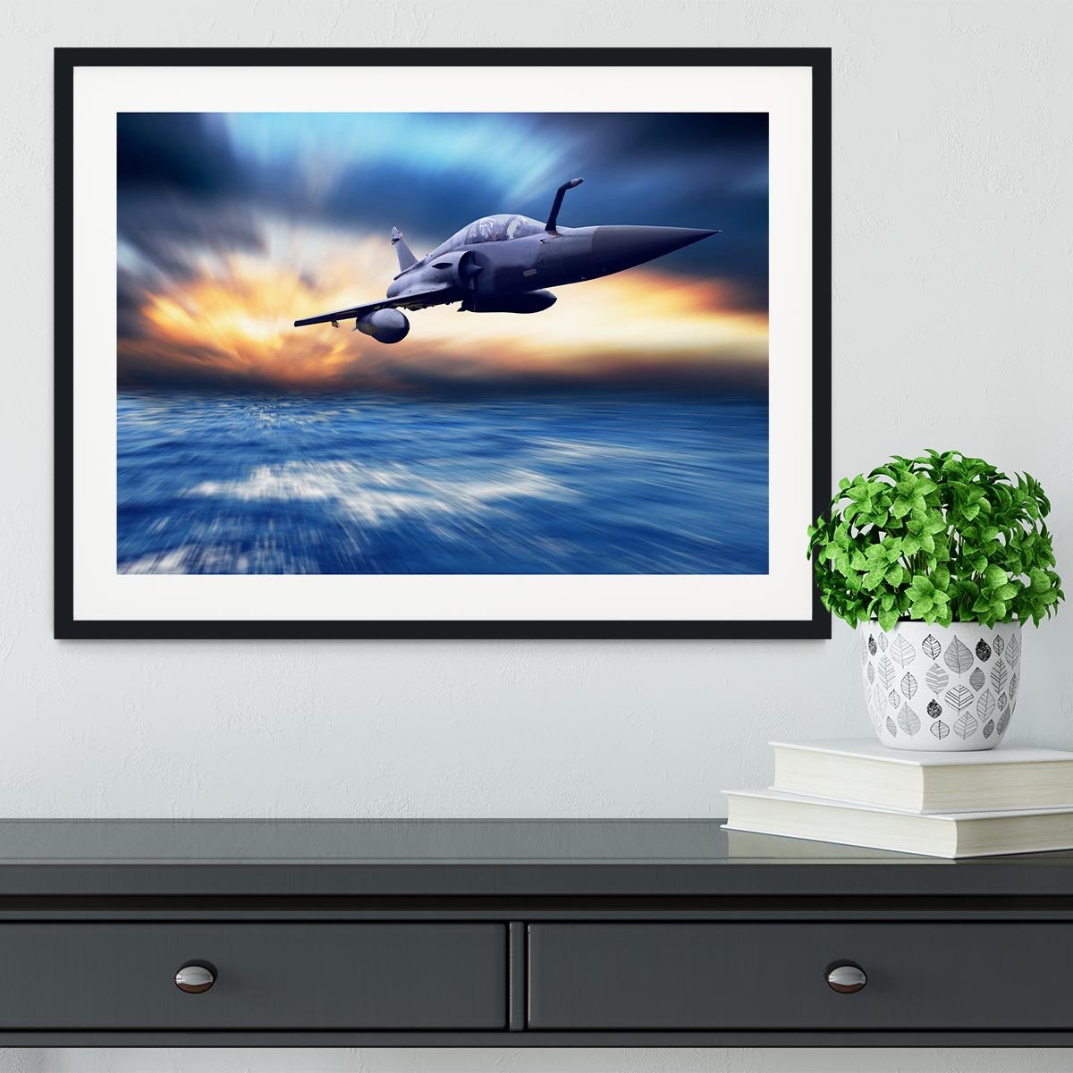 Military airplan on the speed Framed Print - Canvas Art Rocks - 1