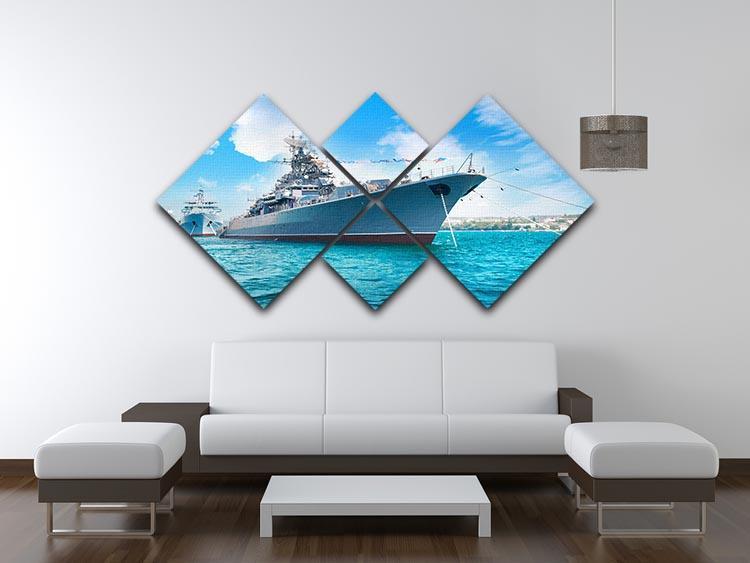 Military sea landscape with blue sky 4 Square Multi Panel Canvas  - Canvas Art Rocks - 3