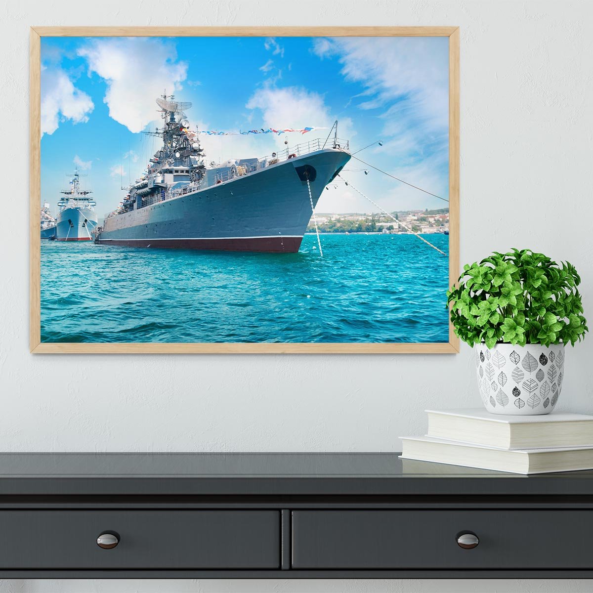 Military sea landscape with blue sky Framed Print - Canvas Art Rocks - 4