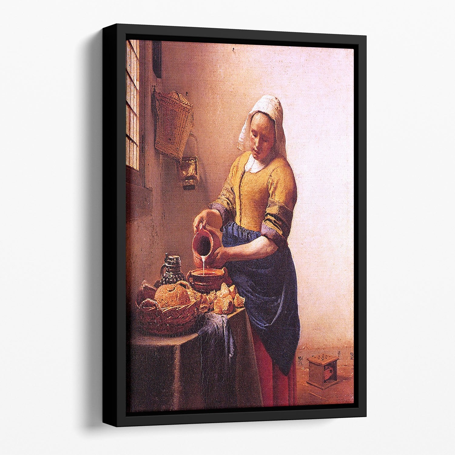 Milk maid by Vermeer Floating Framed Canvas