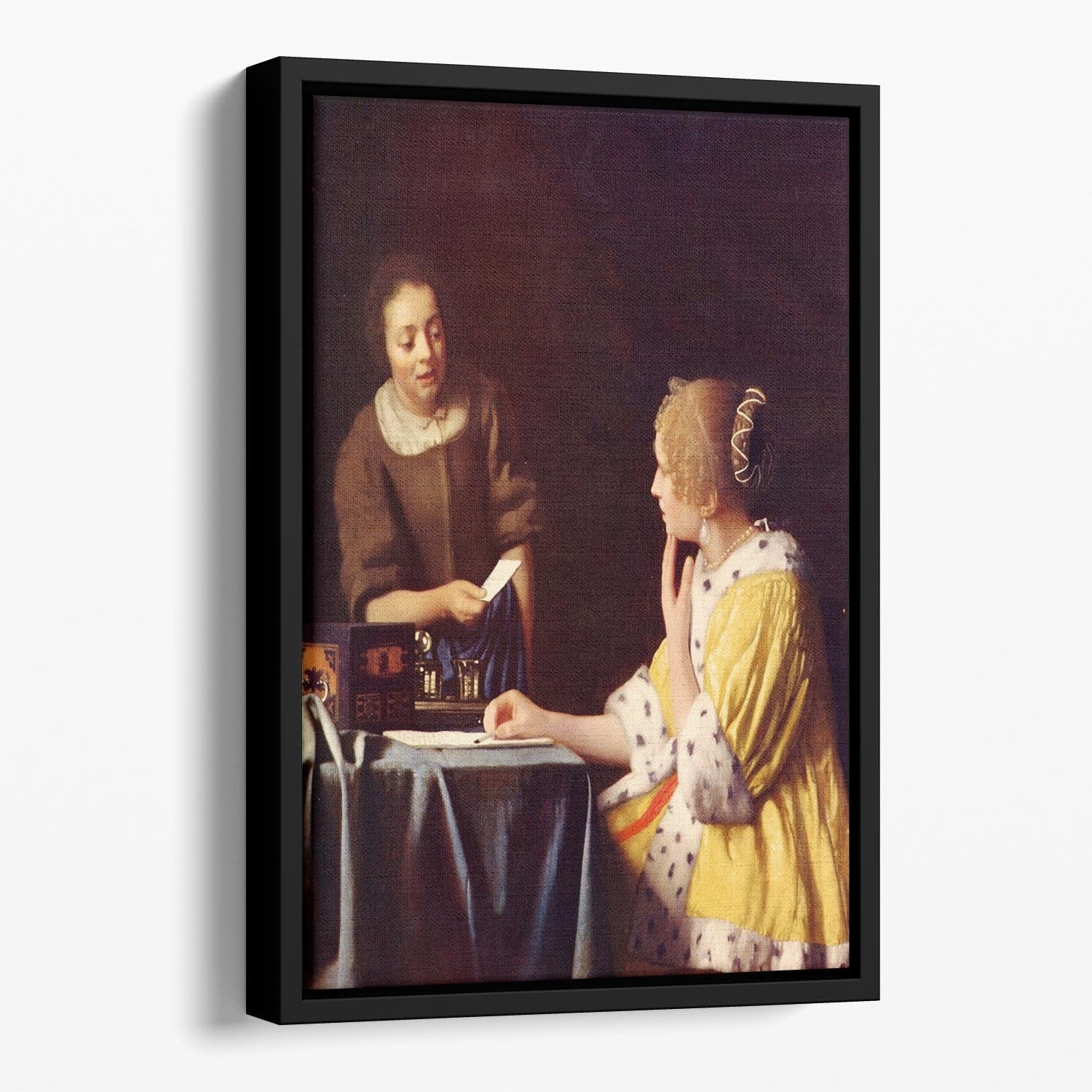 Mistress and maid by Vermeer Floating Framed Canvas