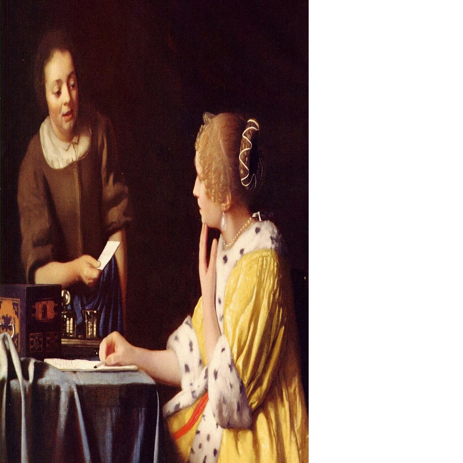Mistress and maid by Vermeer Floating Framed Canvas