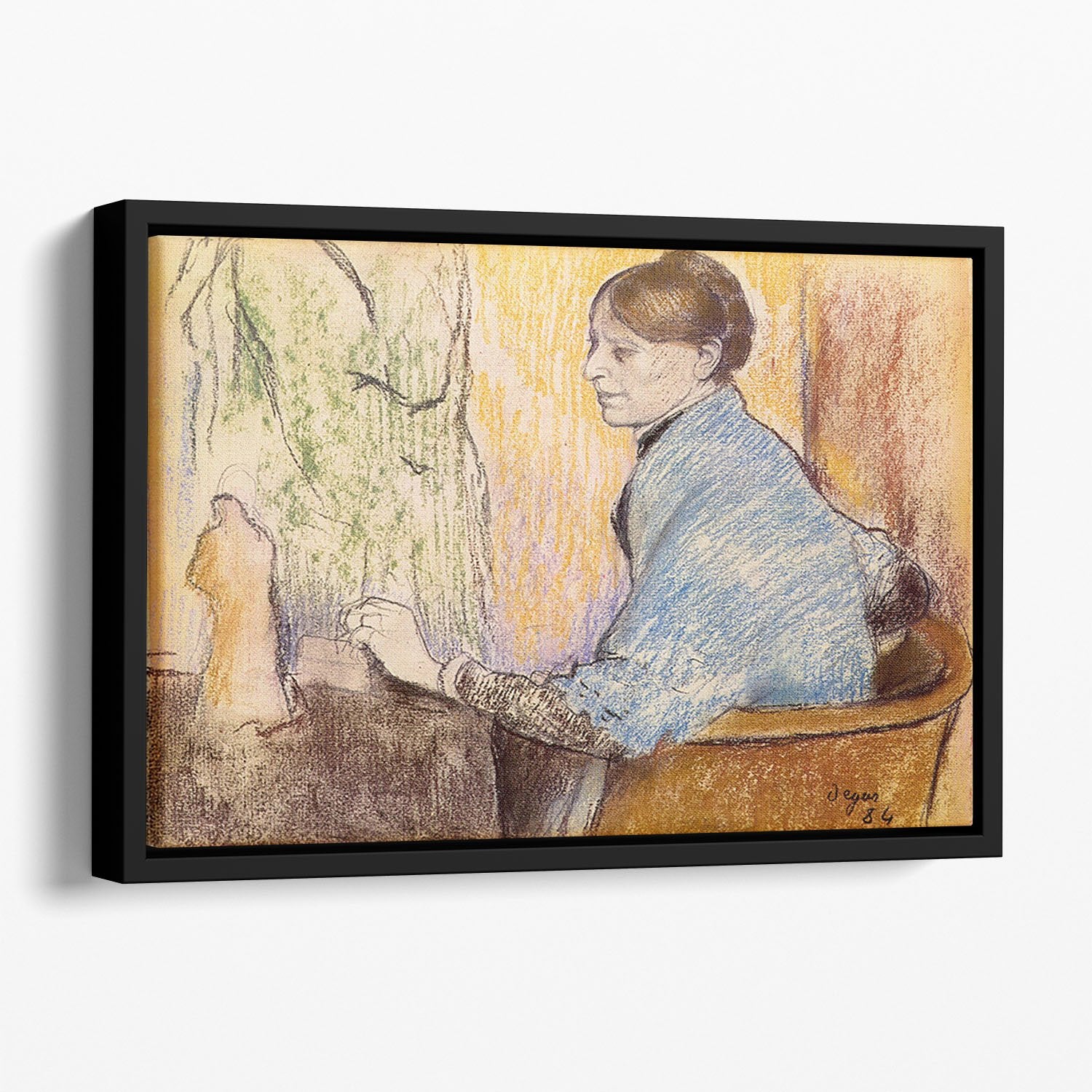 Mme Henri Rouart before a statue by Degas Floating Framed Canvas