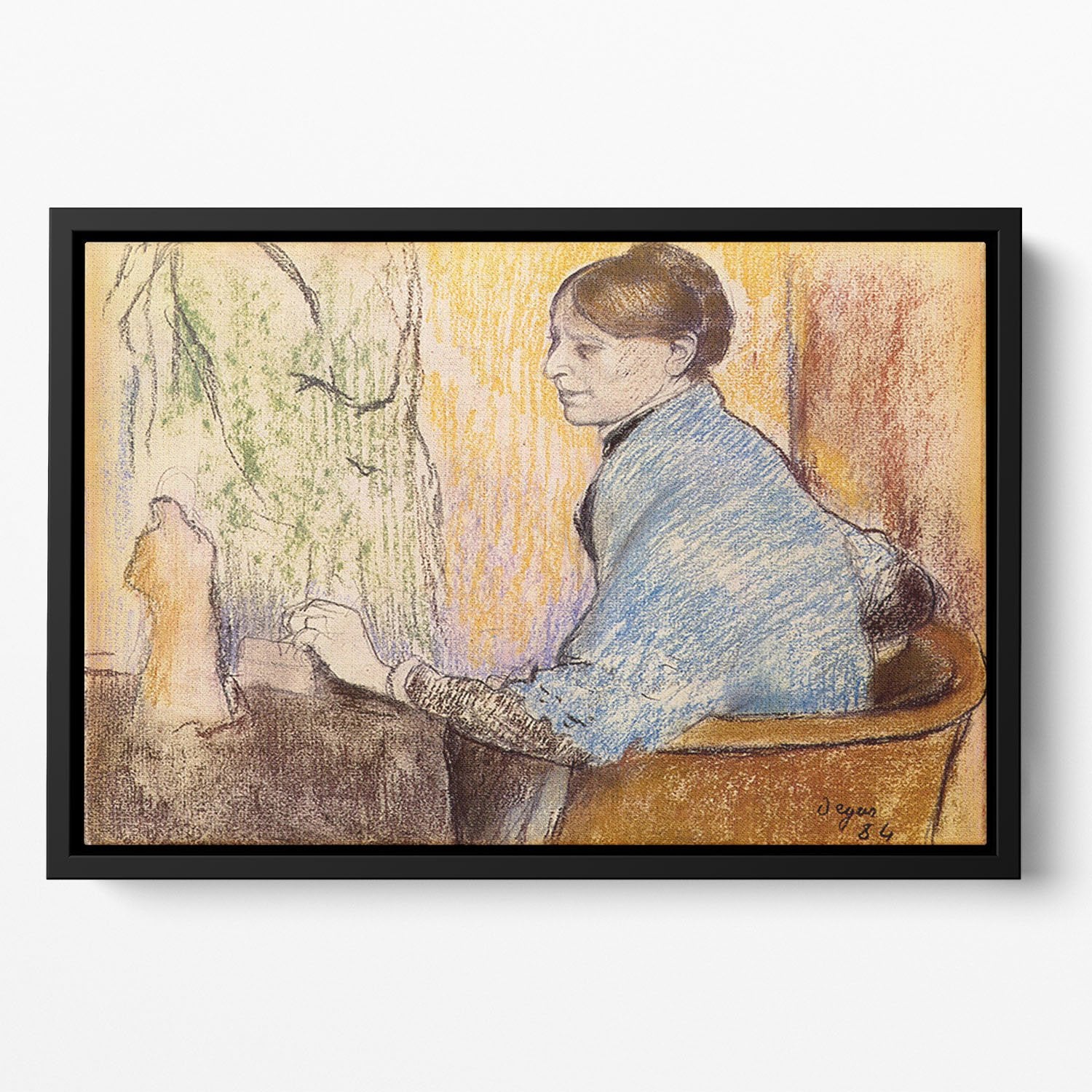 Mme Henri Rouart before a statue by Degas Floating Framed Canvas