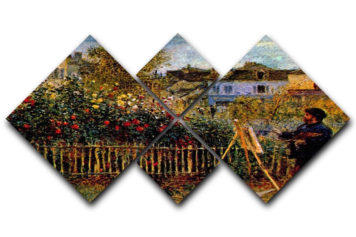 Monet painting in his garden in Argenteuil 4 Square Multi Panel Canvas  - Canvas Art Rocks - 1
