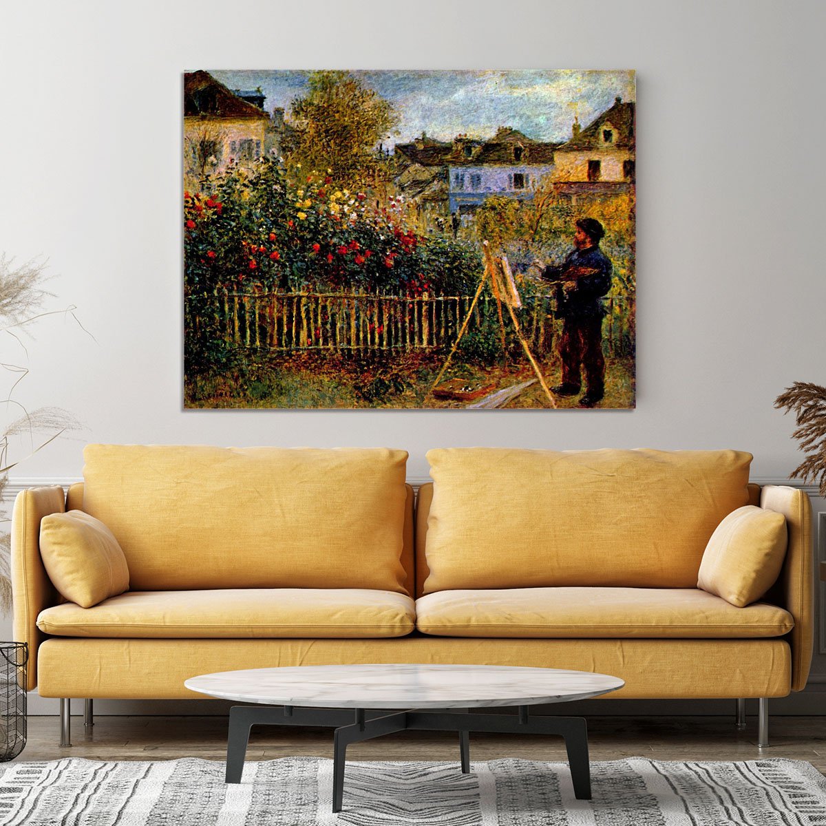 Monet painting in his garden in Argenteuil Canvas Print or Poster