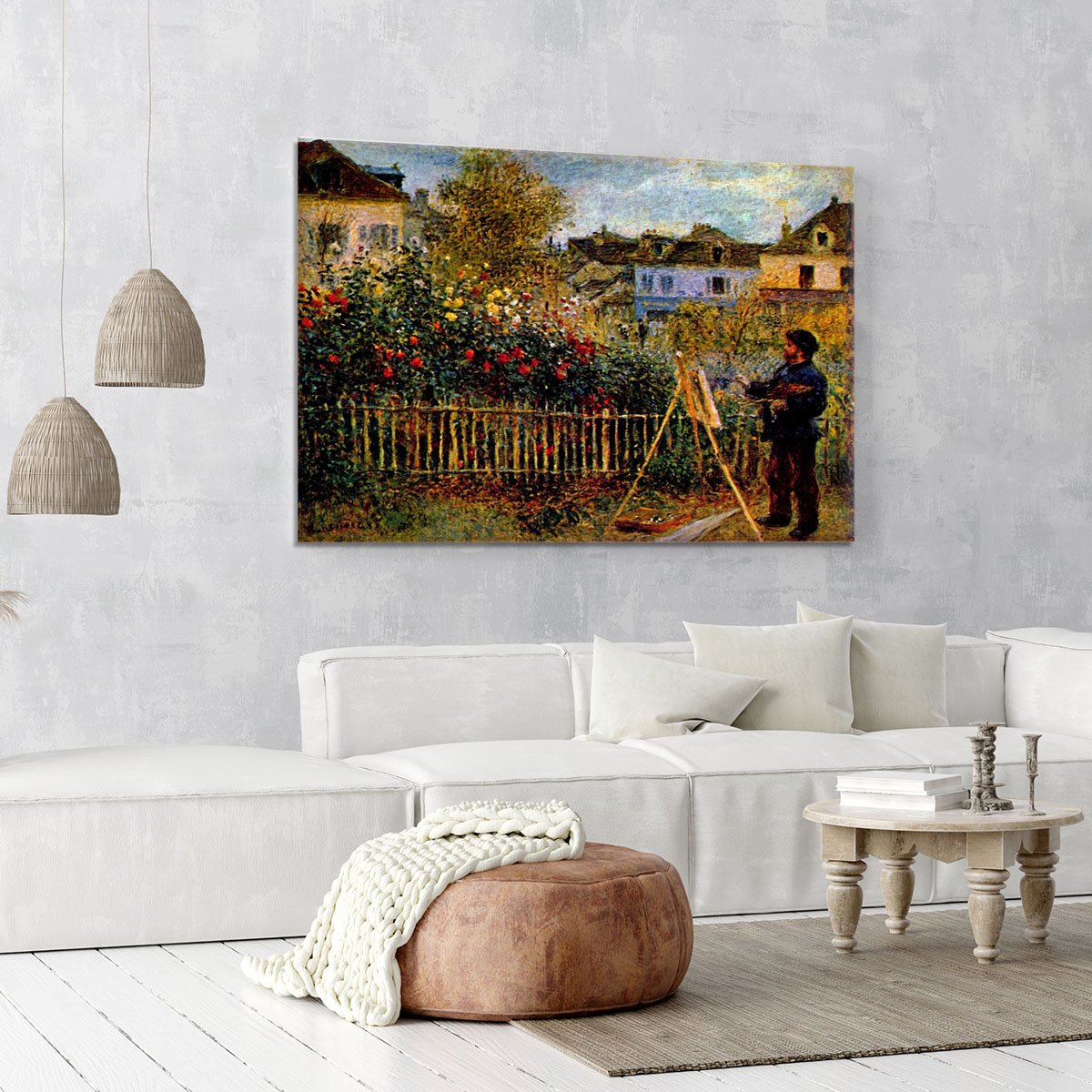 Monet painting in his garden in Argenteuil Canvas Print or Poster
