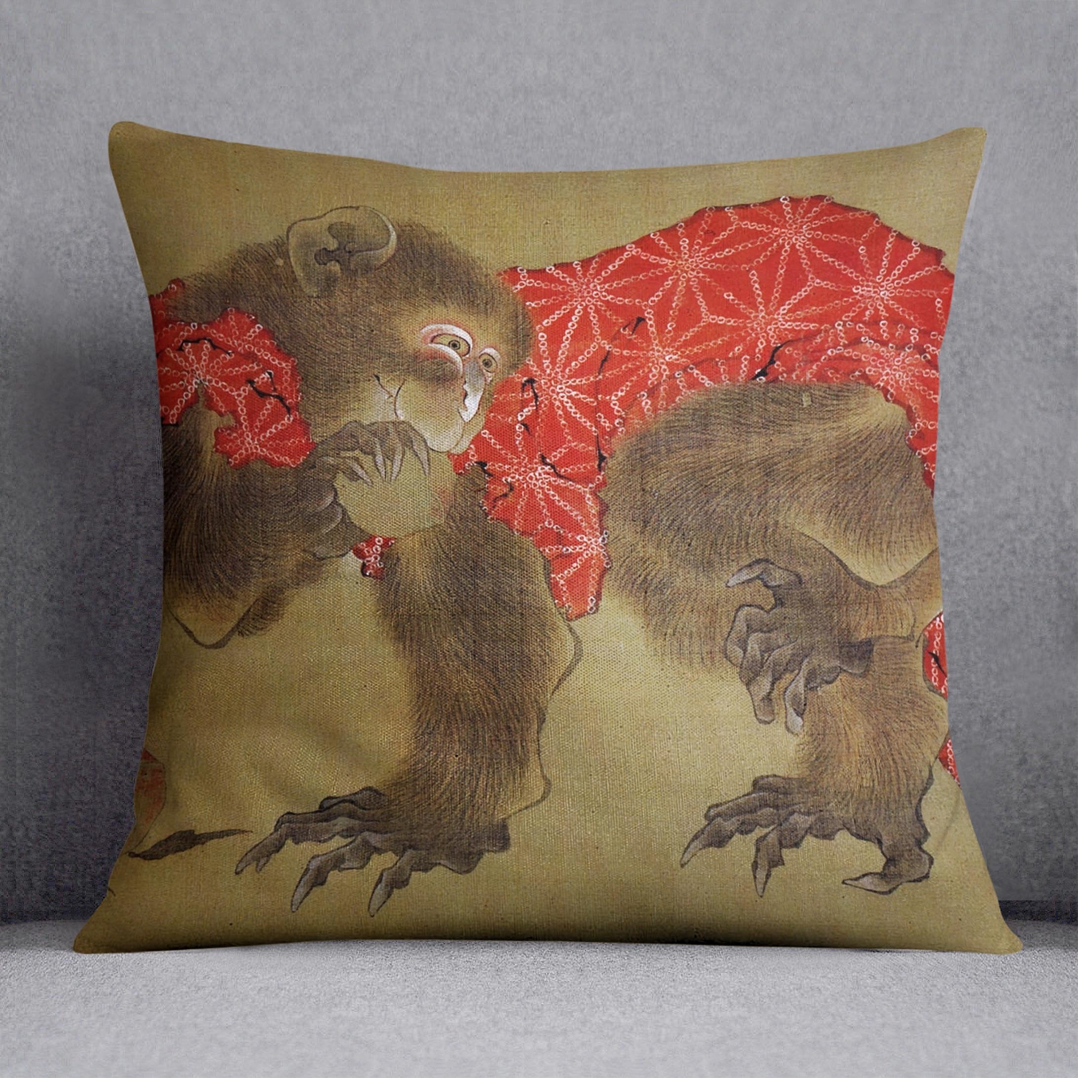 Monkey by Hokusai Throw Pillow