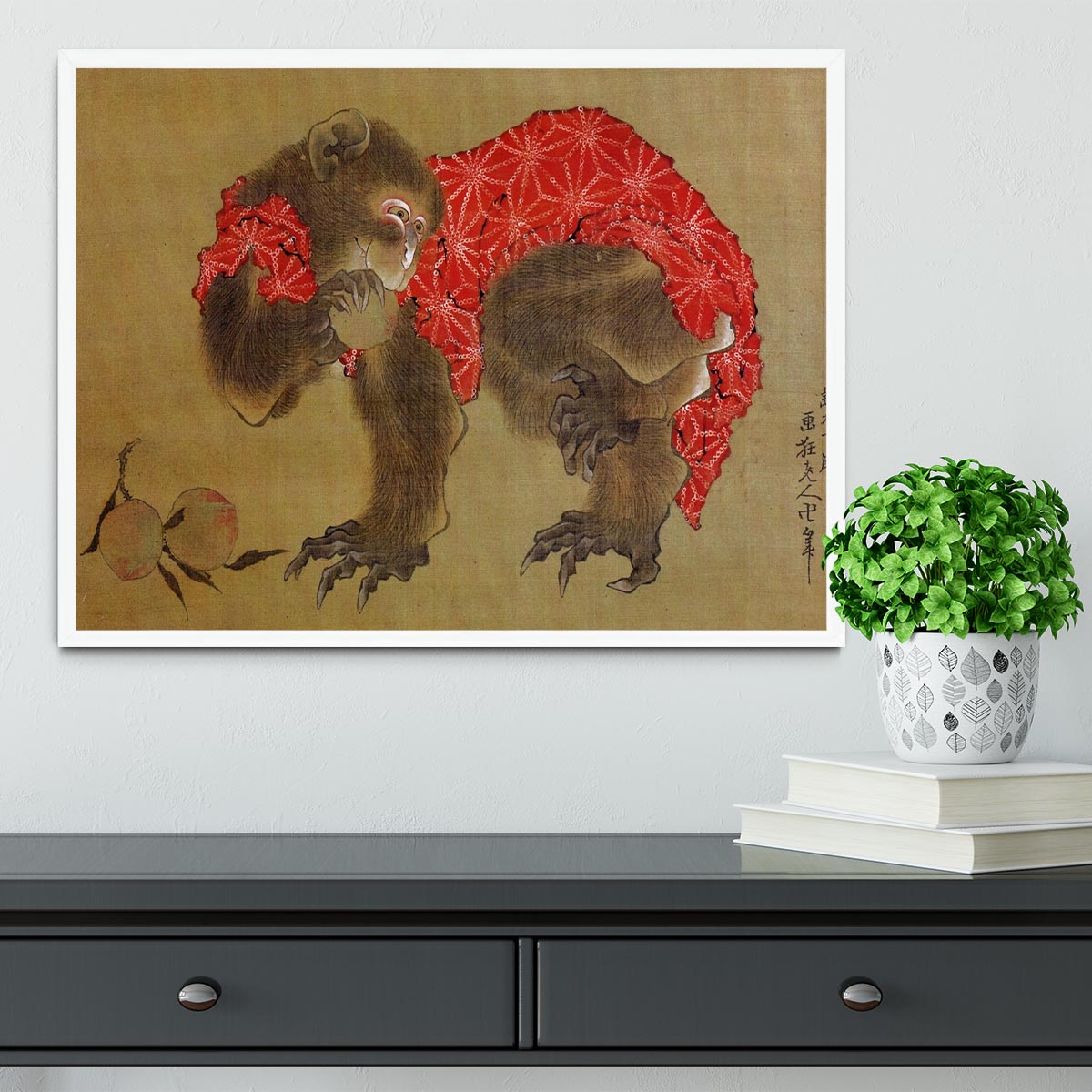 Monkey by Hokusai Framed Print - Canvas Art Rocks -6
