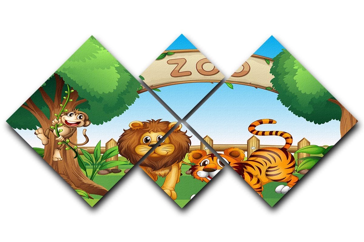 Monkey lion and a tiger at Zoo 4 Square Multi Panel Canvas - Canvas Art Rocks - 1