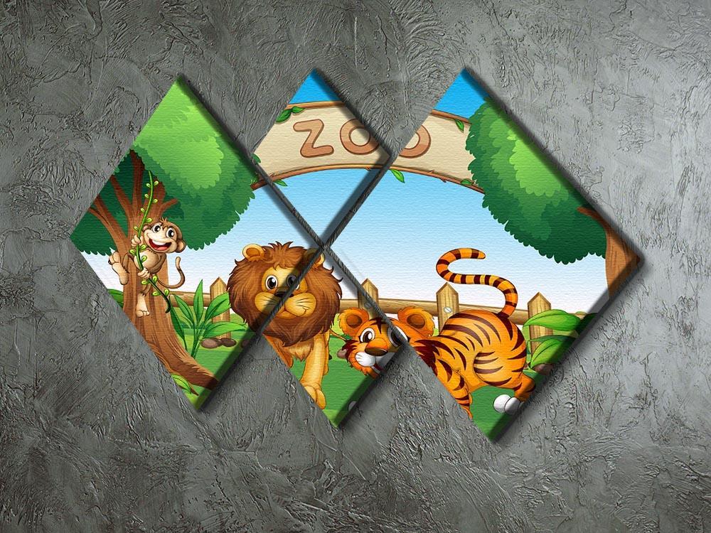 Monkey lion and a tiger at Zoo 4 Square Multi Panel Canvas - Canvas Art Rocks - 2