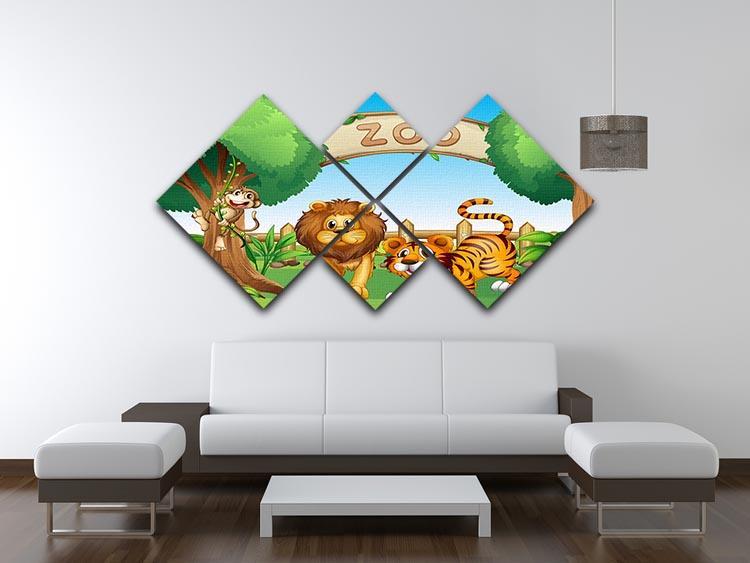 Monkey lion and a tiger at Zoo 4 Square Multi Panel Canvas - Canvas Art Rocks - 3