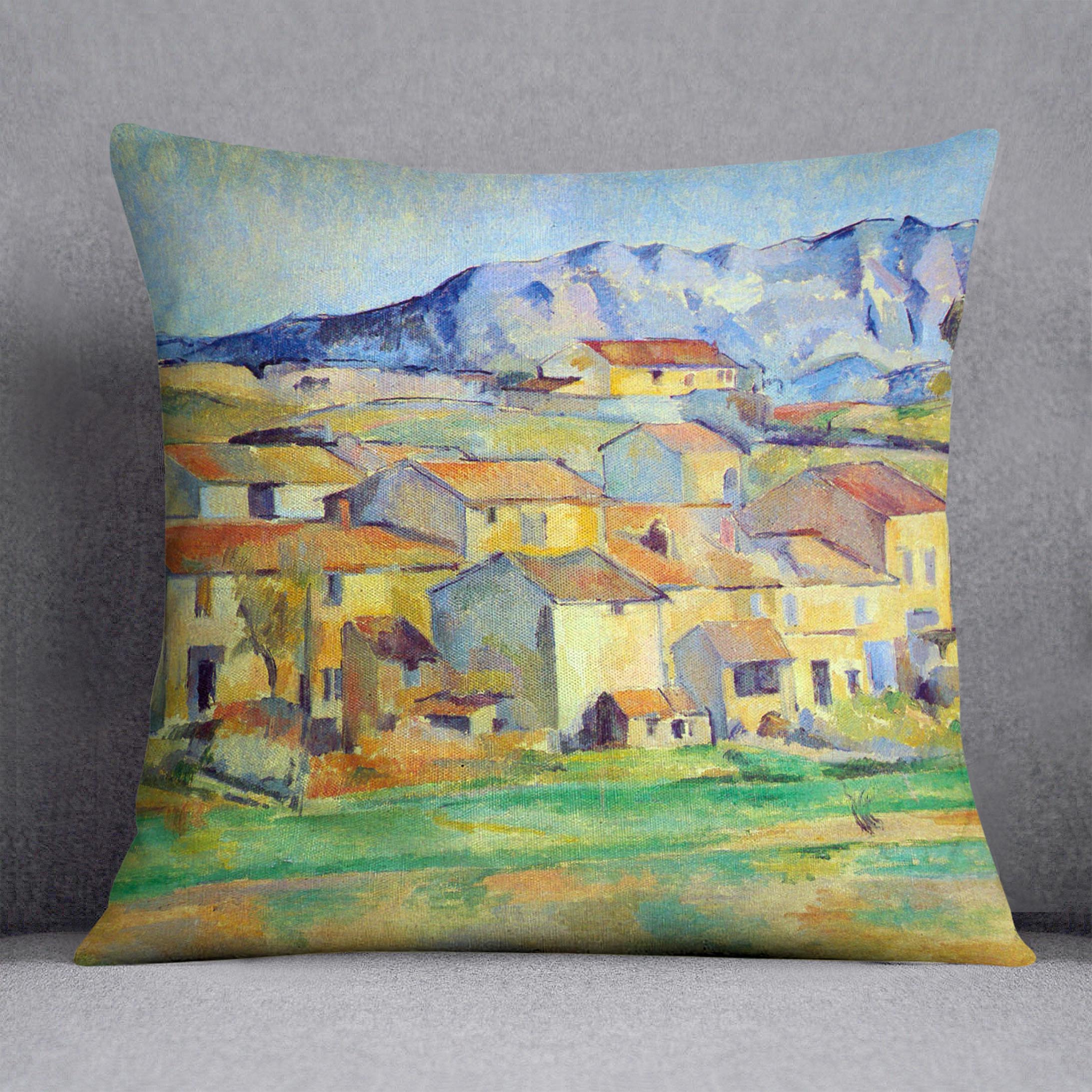 Montaigne Sainte-Victoire from the environment beu Gardanne of view by Cezanne Cushion - Canvas Art Rocks - 1