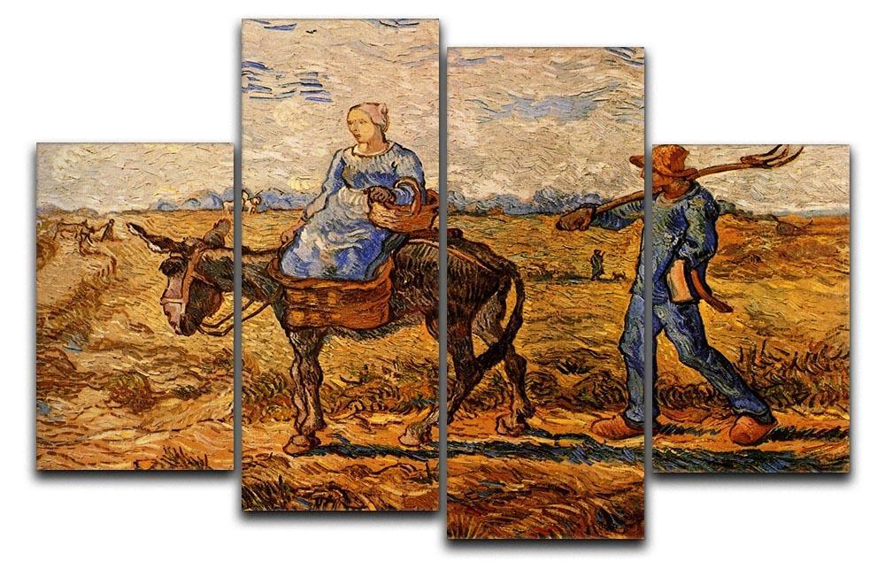 Morning Peasant Couple Going to Work by Van Gogh 4 Split Panel Canvas  - Canvas Art Rocks - 1