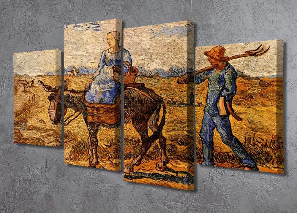 Morning Peasant Couple Going to Work by Van Gogh 4 Split Panel Canvas - Canvas Art Rocks - 2