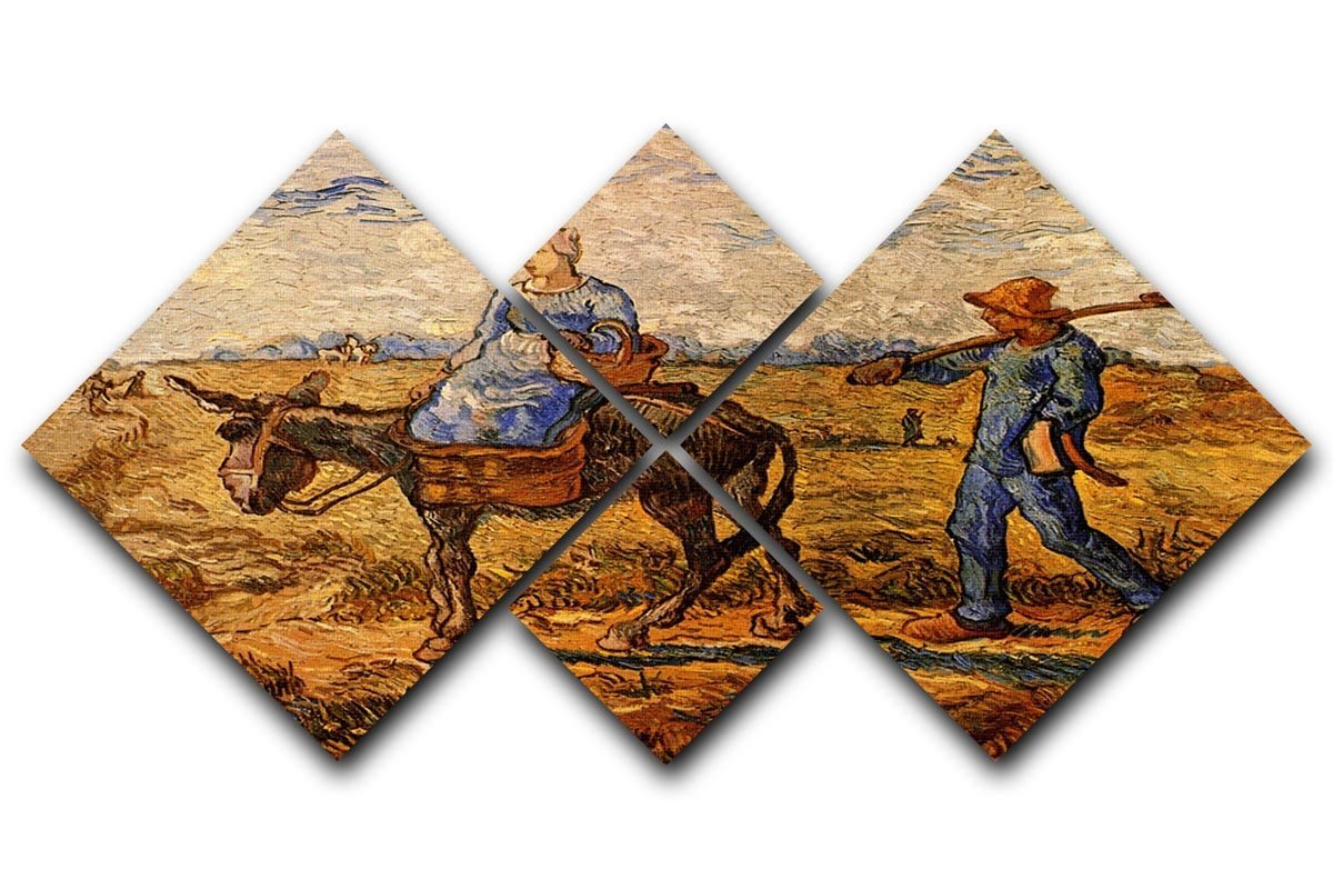 Morning Peasant Couple Going to Work by Van Gogh 4 Square Multi Panel Canvas  - Canvas Art Rocks - 1