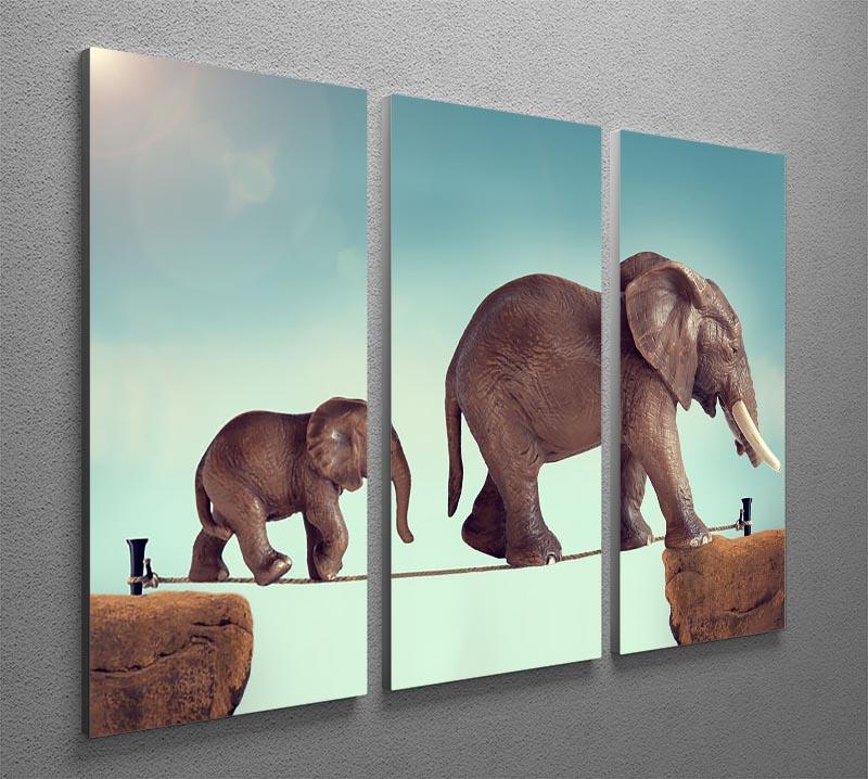 Mother and baby elephant on a tightrope 3 Split Panel Canvas Print - Canvas Art Rocks - 2