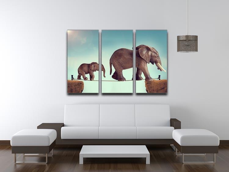 Mother and baby elephant on a tightrope 3 Split Panel Canvas Print - Canvas Art Rocks - 3