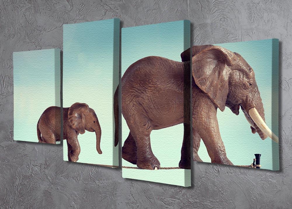 Mother and baby elephant on a tightrope 4 Split Panel Canvas - Canvas Art Rocks - 2