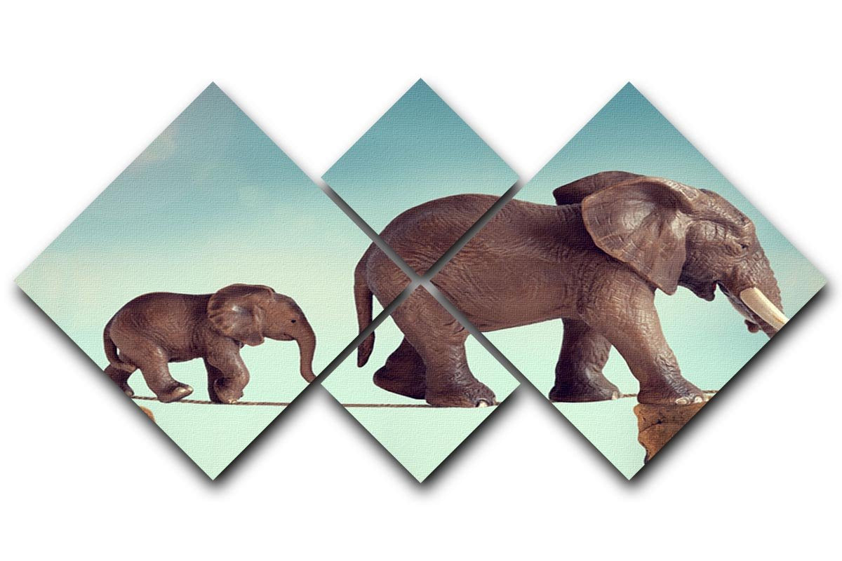 Mother and baby elephant on a tightrope 4 Square Multi Panel Canvas - Canvas Art Rocks - 1