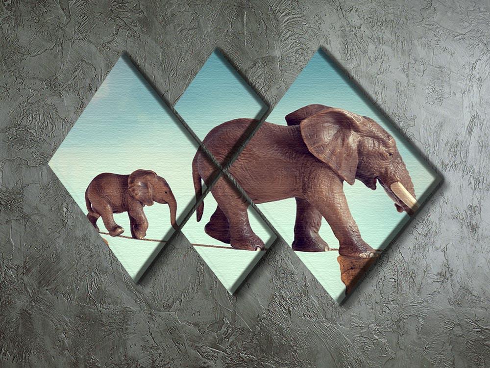 Mother and baby elephant on a tightrope 4 Square Multi Panel Canvas - Canvas Art Rocks - 2