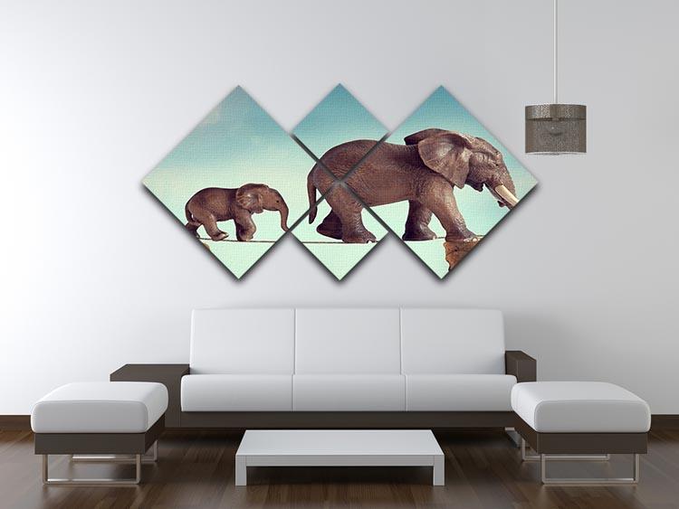 Mother and baby elephant on a tightrope 4 Square Multi Panel Canvas - Canvas Art Rocks - 3