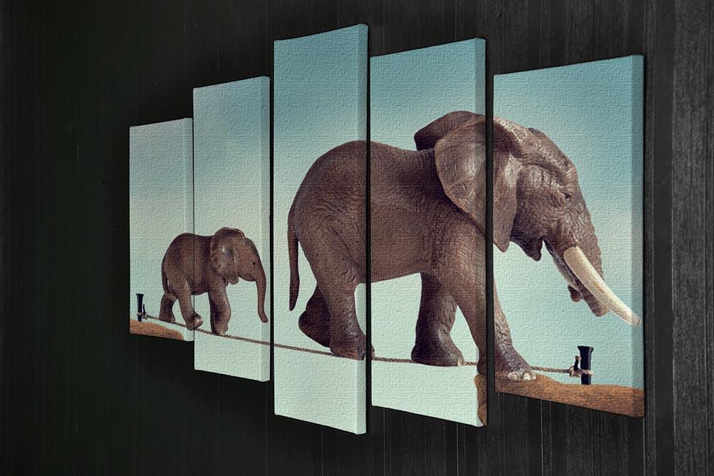 Mother and baby elephant on a tightrope 5 Split Panel Canvas - Canvas Art Rocks - 2
