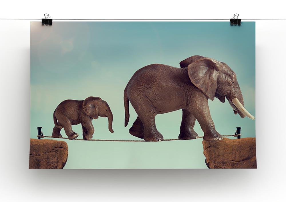 Mother and baby elephant on a tightrope Canvas Print or Poster - Canvas Art Rocks - 2